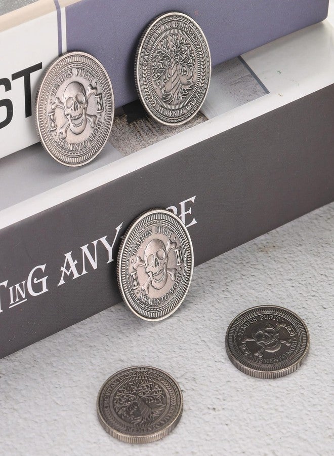 Remuuly 5 Pcs Memento Mori Coin Skull and Tree Pattern Memento Vivere Embossed Coins for Reminder Decision Maker Halloween Gifts(Skeleton) - Image 4